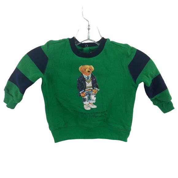 Ralph Lauren Other - Ralph Lauren Boys Green Navy Stripe Teddy Bear Top Size 12M Cotton/Poly Blend